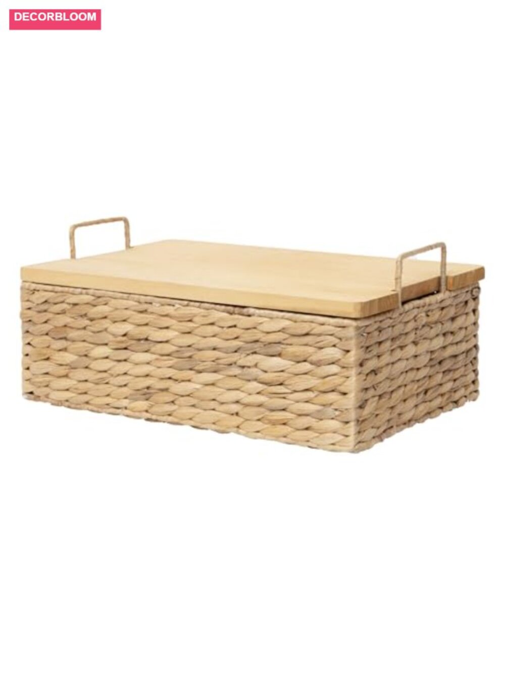 Water Hyacinth Wicker Storage Baskets with Wooden Lid, Set of 2